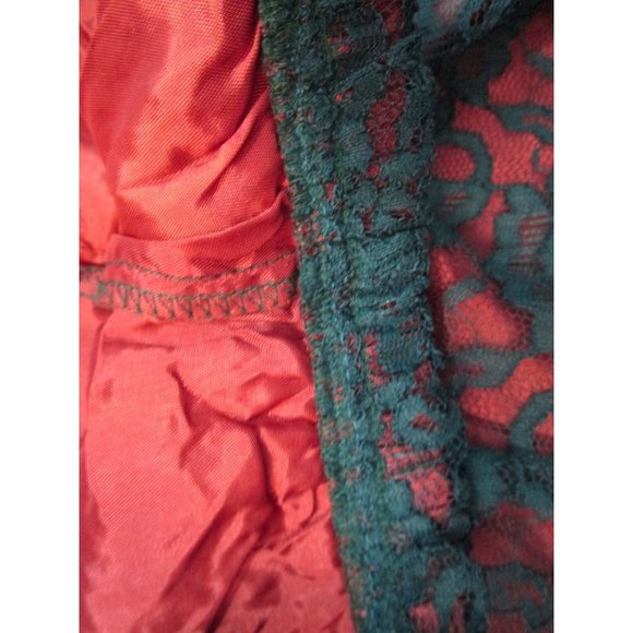 Vintage Hunter Green Sheer Lace Over Rust Acetate Lining Skirt Small GUC - Picture 12 of 12